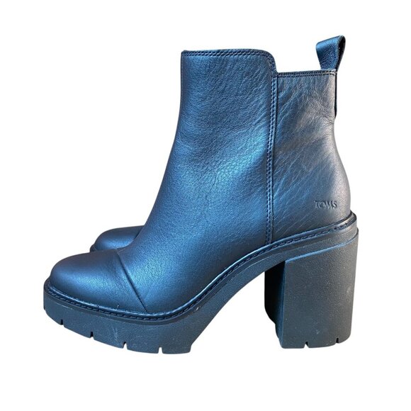 Like New Toms Leather Rya Heeled Boots Black Size 9 - Picture 4 of 9